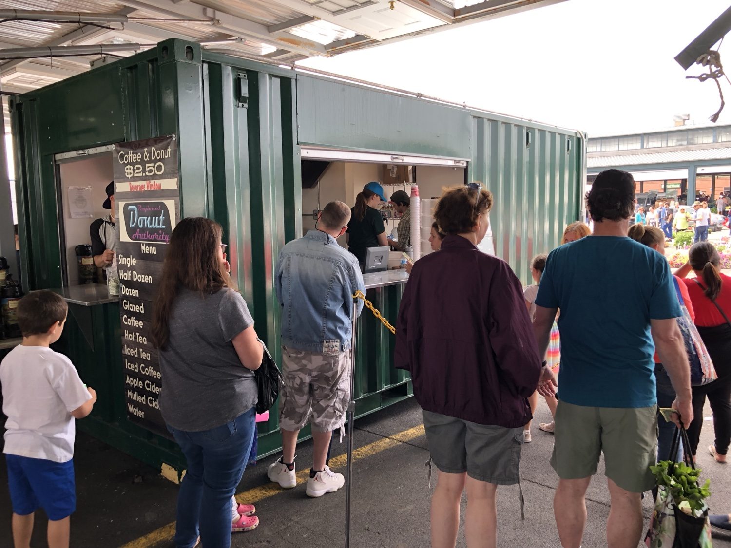 Customers lined up at the stand